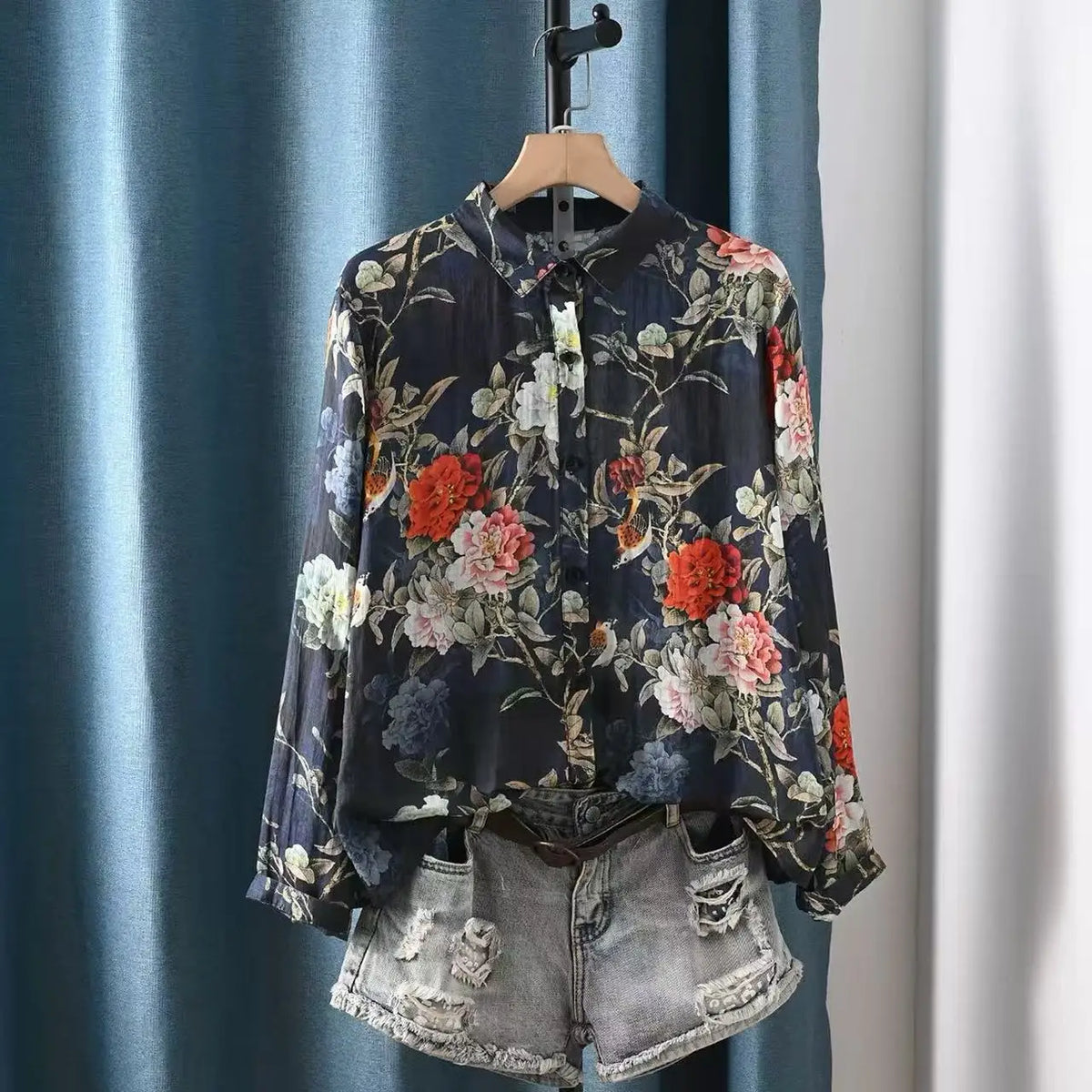 Fall clothes 2026 women Japanese retro cotton linen shirts and blouses 100% ramie long sleeve floral tops linen women's clothing
