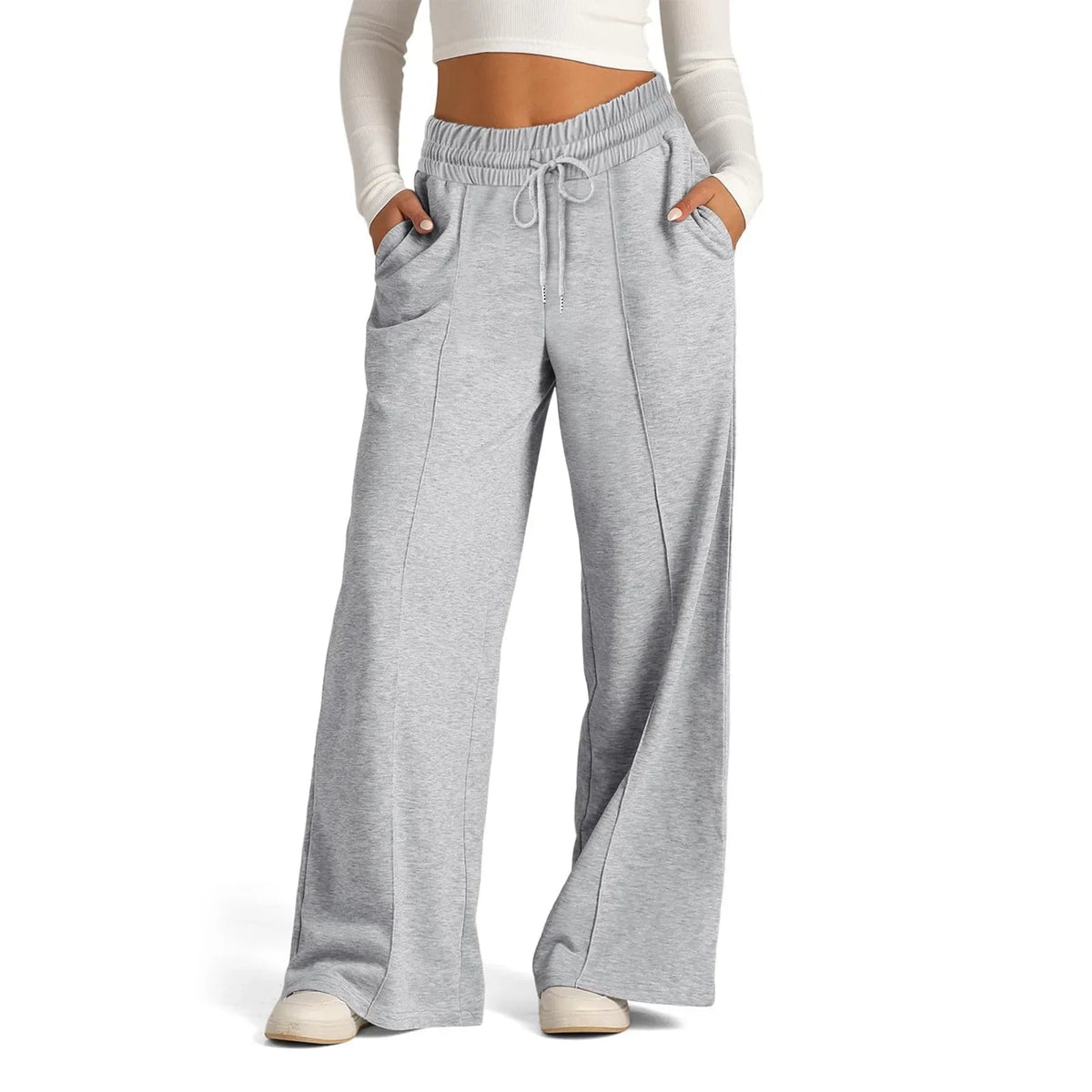 Fall Winter New Arrivals Women's Casual Pants Drawstring Solid-Color Waist-Defining Fashion Wide-Leg Casual Trousers
