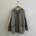 Fall Retro Women's Knitted Sweater Coat Faionable Striped Lazy Sle Hood Single Button Zipper Design Sense Top Warmth