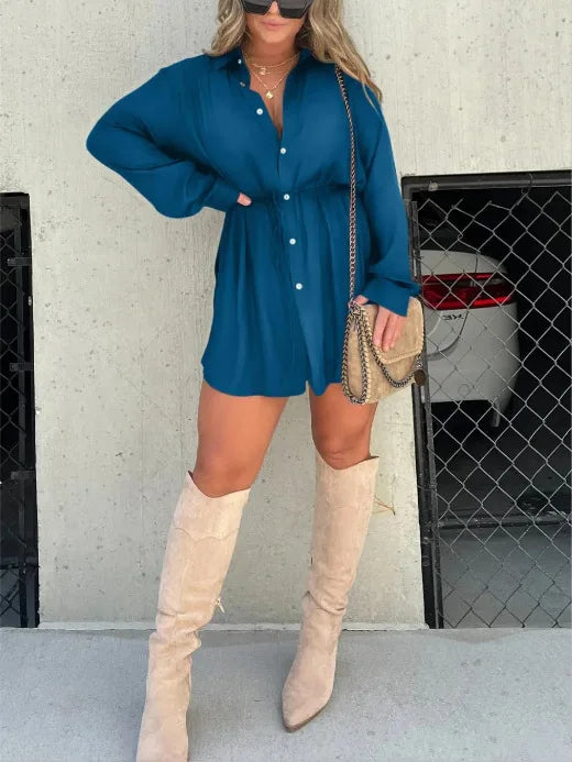 Fall 2025 Fashion Solid Color Long Sleeve Shirt Women's Jumpsuit
