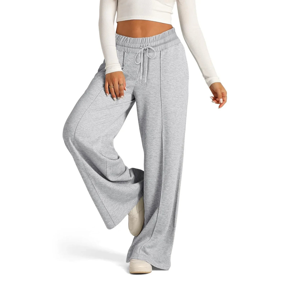 Fall Winter New Arrivals Women's Casual Pants Drawstring Solid-Color Waist-Defining Fashion Wide-Leg Casual Trousers