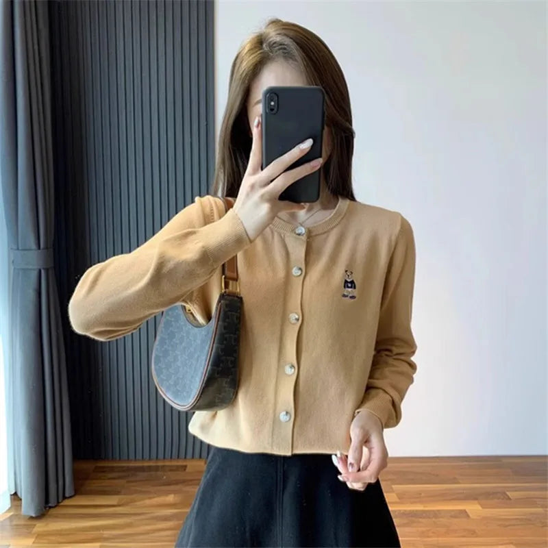 Early Fall Fashion Tops 2026 Autumn Preppy Style Knit Women Cardigan Solid Color Elegant Sweater Outerwear