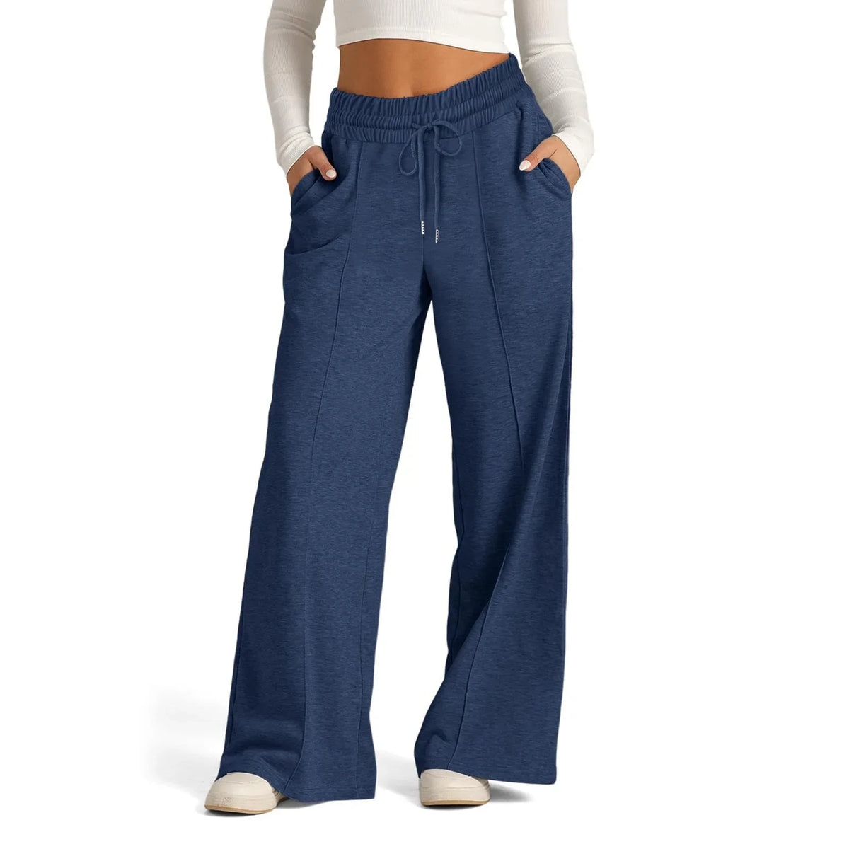 Fall Winter New Arrivals Women's Casual Pants Drawstring Solid-Color Waist-Defining Fashion Wide-Leg Casual Trousers