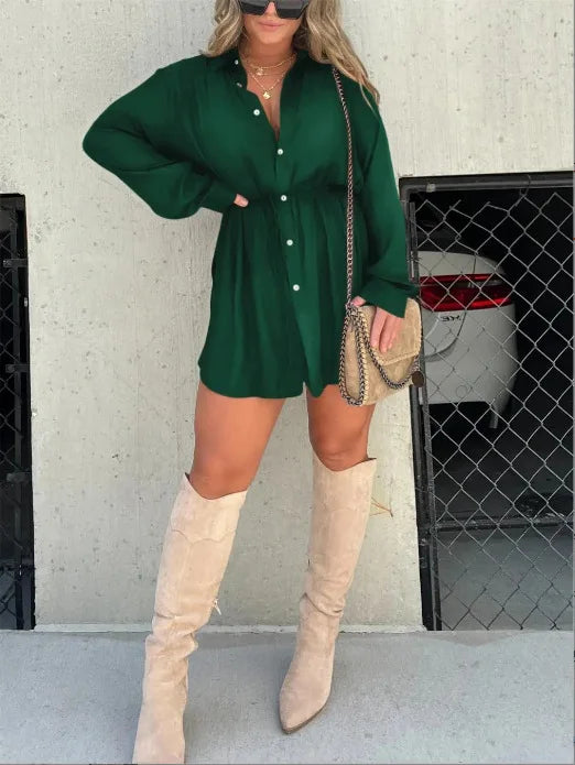 Fall 2025 Fashion Solid Color Long Sleeve Shirt Women's Jumpsuit