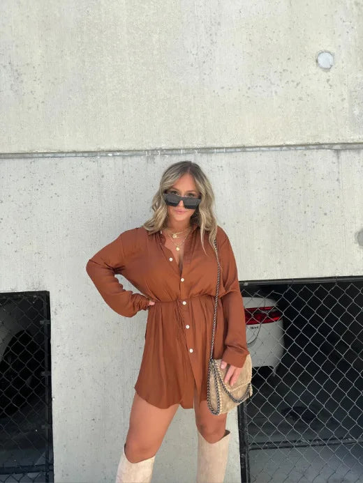 Fall 2025 Fashion Solid Color Long Sleeve Shirt Women's Jumpsuit
