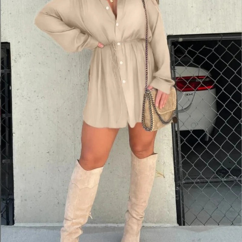 Fall 2025 Fashion Solid Color Long Sleeve Shirt Women's Jumpsuit