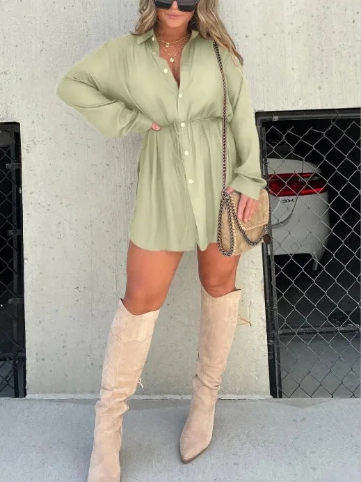 Fall 2025 Fashion Solid Color Long Sleeve Shirt Women's Jumpsuit