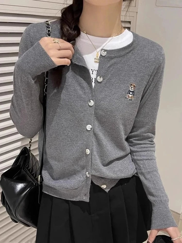 Early Fall Fashion Tops 2026 Autumn Preppy Style Knit Women Cardigan Solid Color Elegant Sweater Outerwear