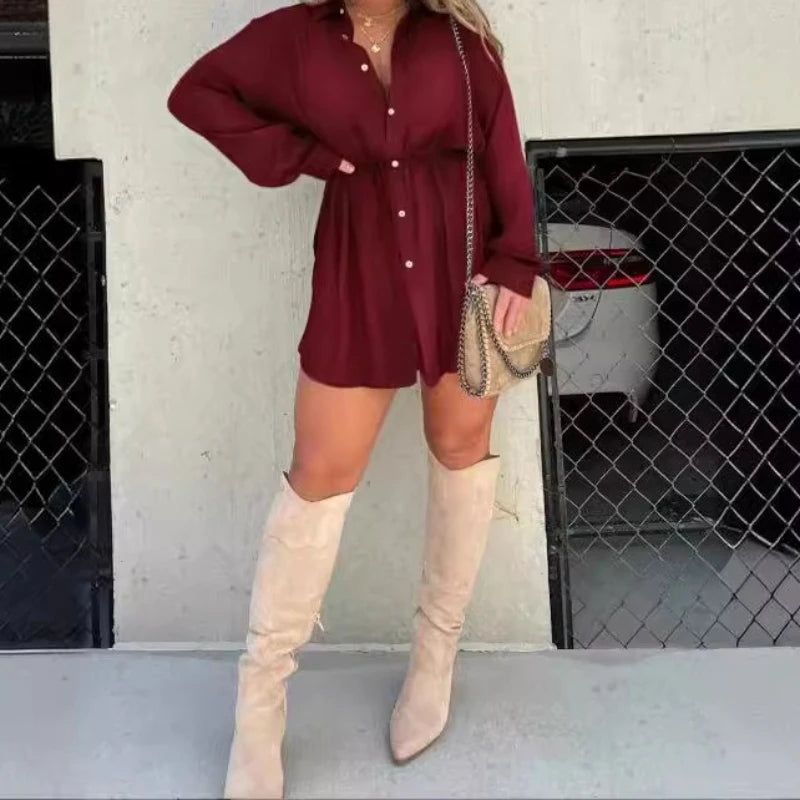 Fall 2025 Fashion Solid Color Long Sleeve Shirt Women's Jumpsuit