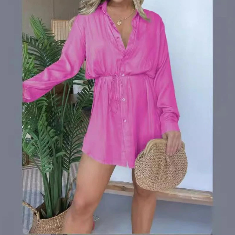Fall 2025 Fashion Solid Color Long Sleeve Shirt Women's Jumpsuit