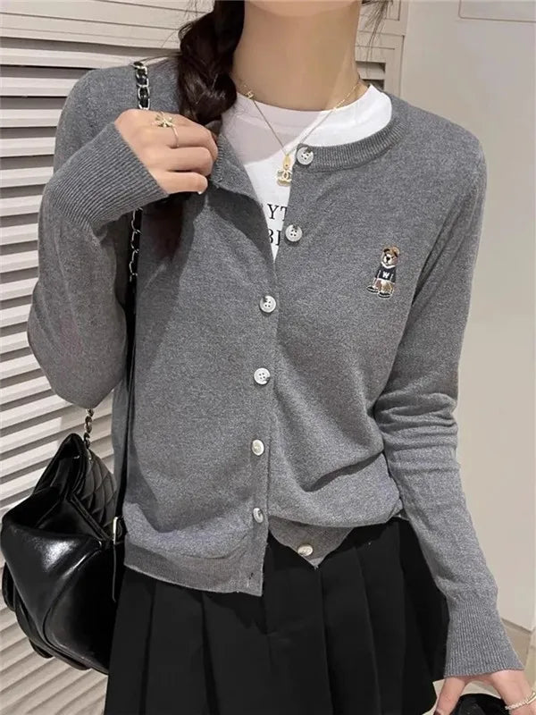 Early Fall Fashion Tops 2026 Autumn Preppy Style Knit Women Cardigan Solid Color Elegant Sweater Outerwear