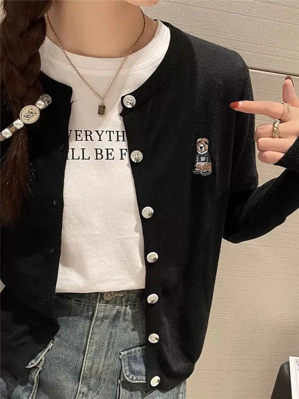 Early Fall Fashion Tops 2026 Autumn Preppy Style Knit Women Cardigan Solid Color Elegant Sweater Outerwear