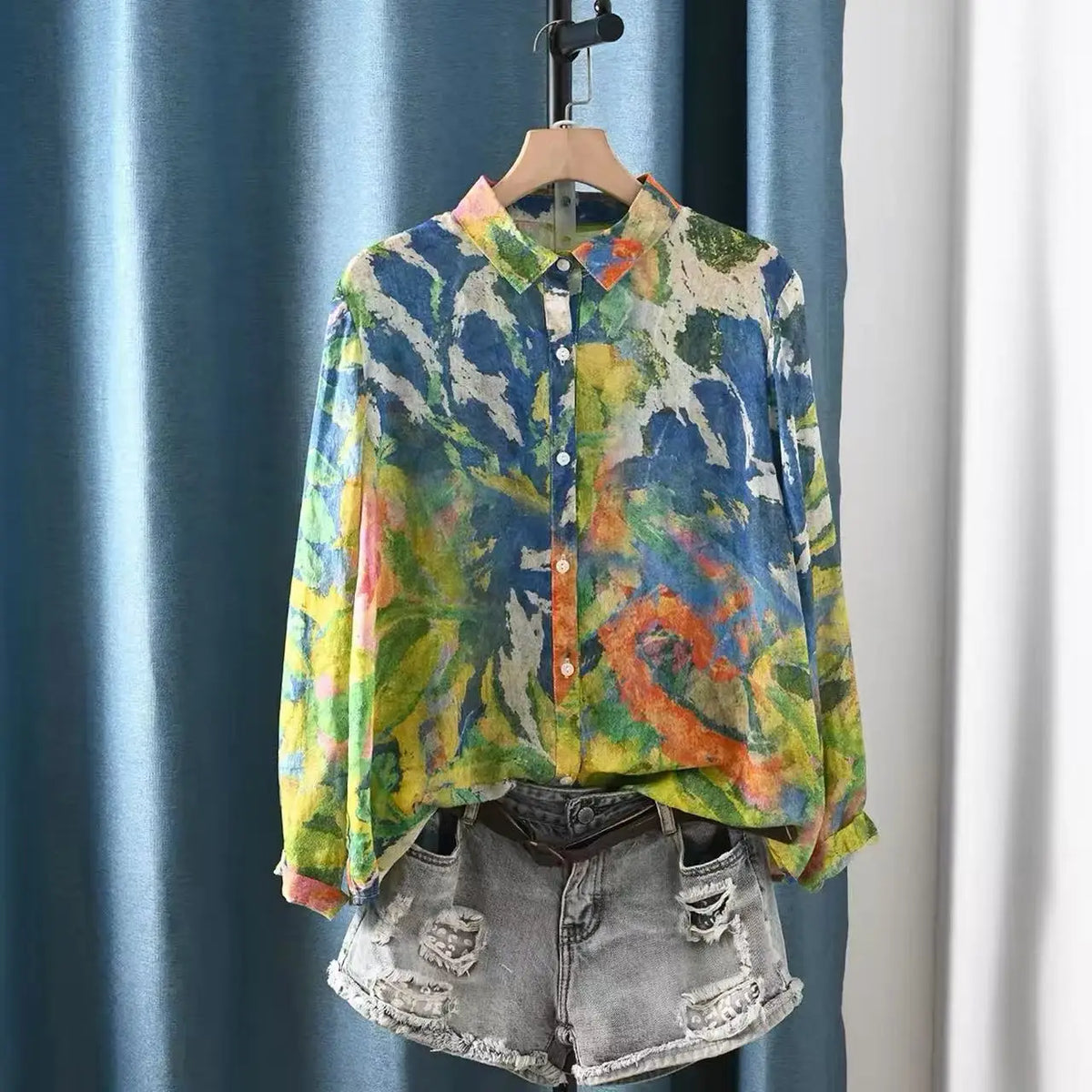 Fall clothes 2026 women Japanese retro cotton linen shirts and blouses 100% ramie long sleeve floral tops linen women's clothing