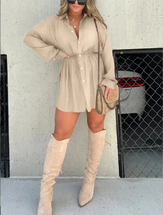 Fall 2025 Fashion Solid Color Long Sleeve Shirt Women's Jumpsuit